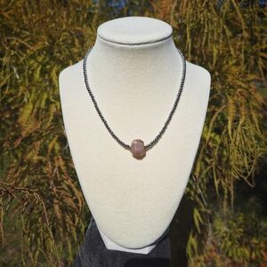 Peach Moonstone, Hematite Necklace ~ Handcrafted Gemstone Jewelry